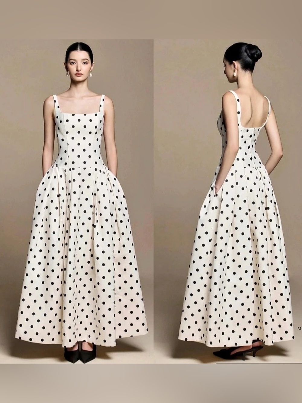 NWOT Huong Leilani Polka Dot Midi Square Neck Dress. Size M